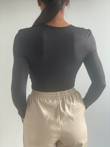 Black Ruched Midi Top