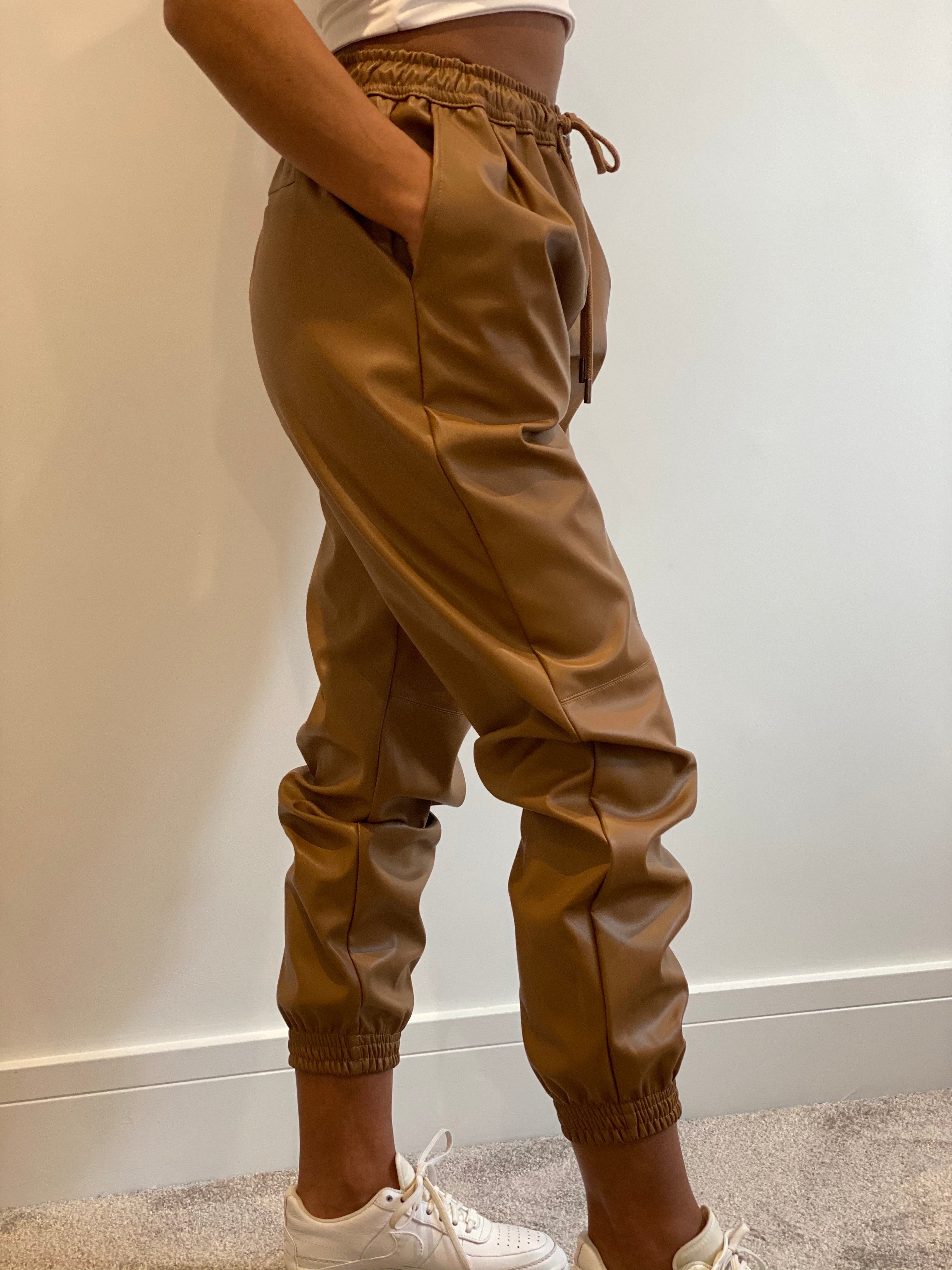 Faux Coffee Leather Jogging Bottoms
