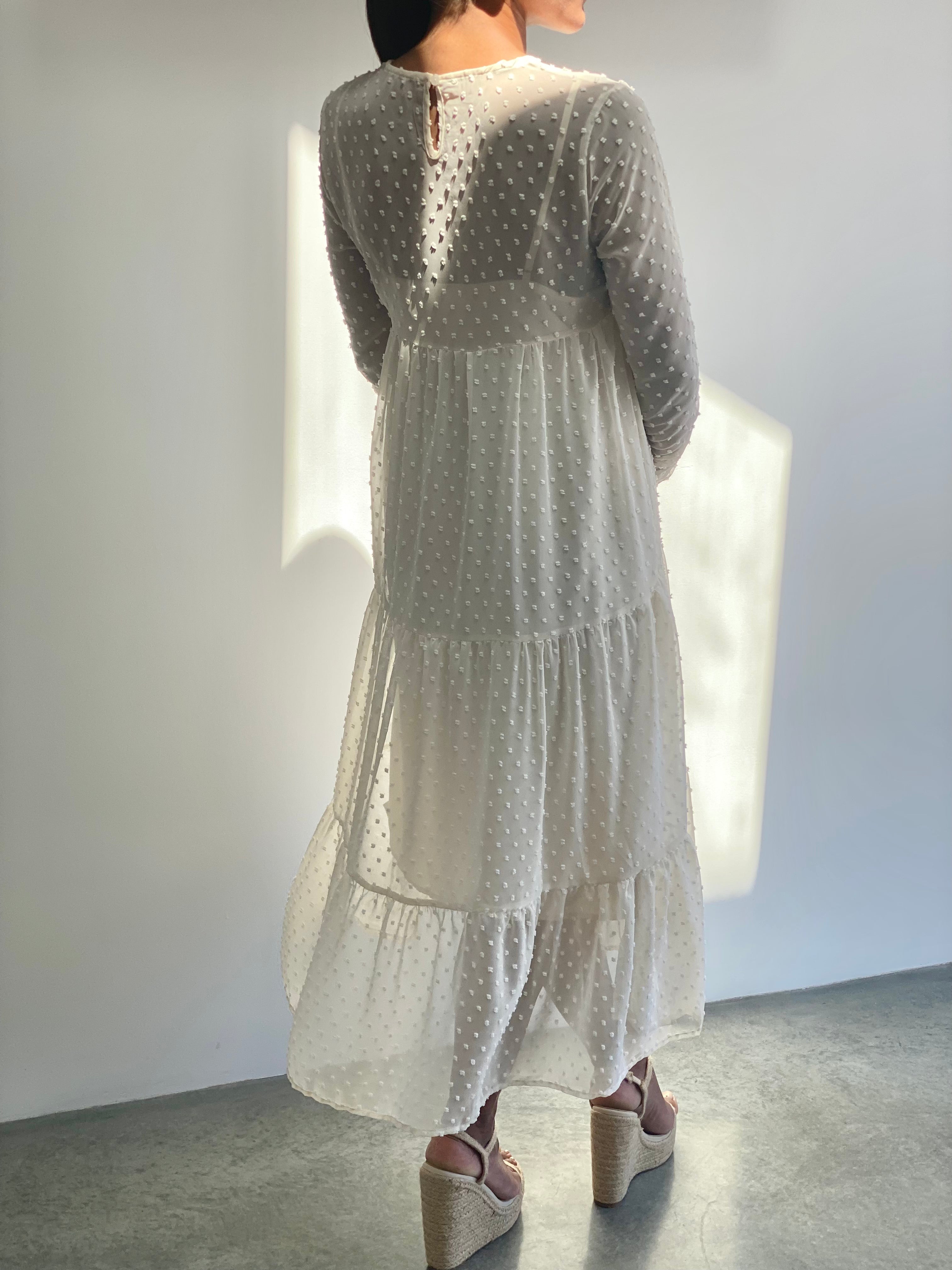 Cream Dotted Midi Dress