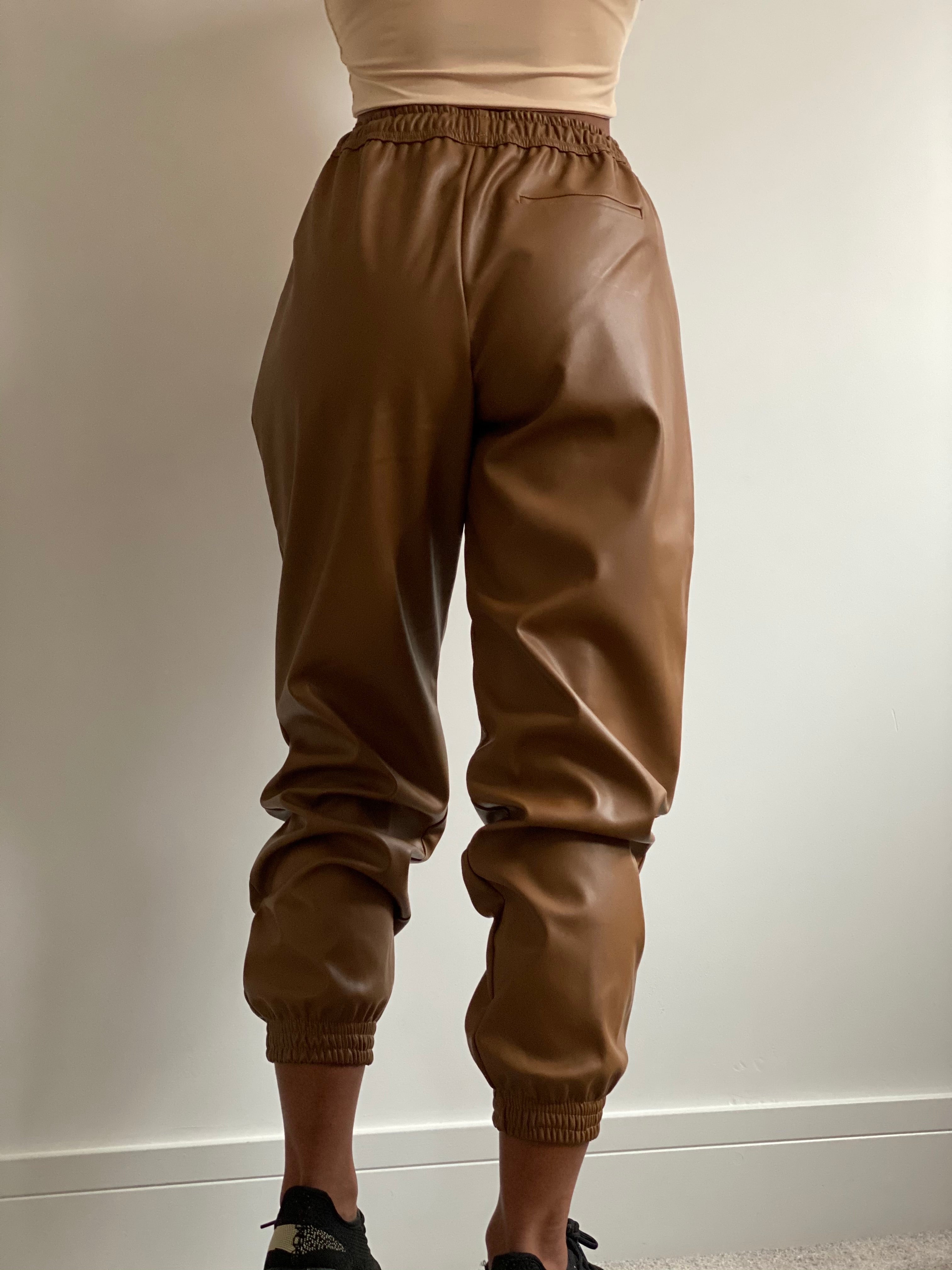 Faux Coffee Leather Jogging Bottoms