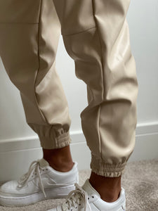 Faux Cream Leather Jogging Bottoms