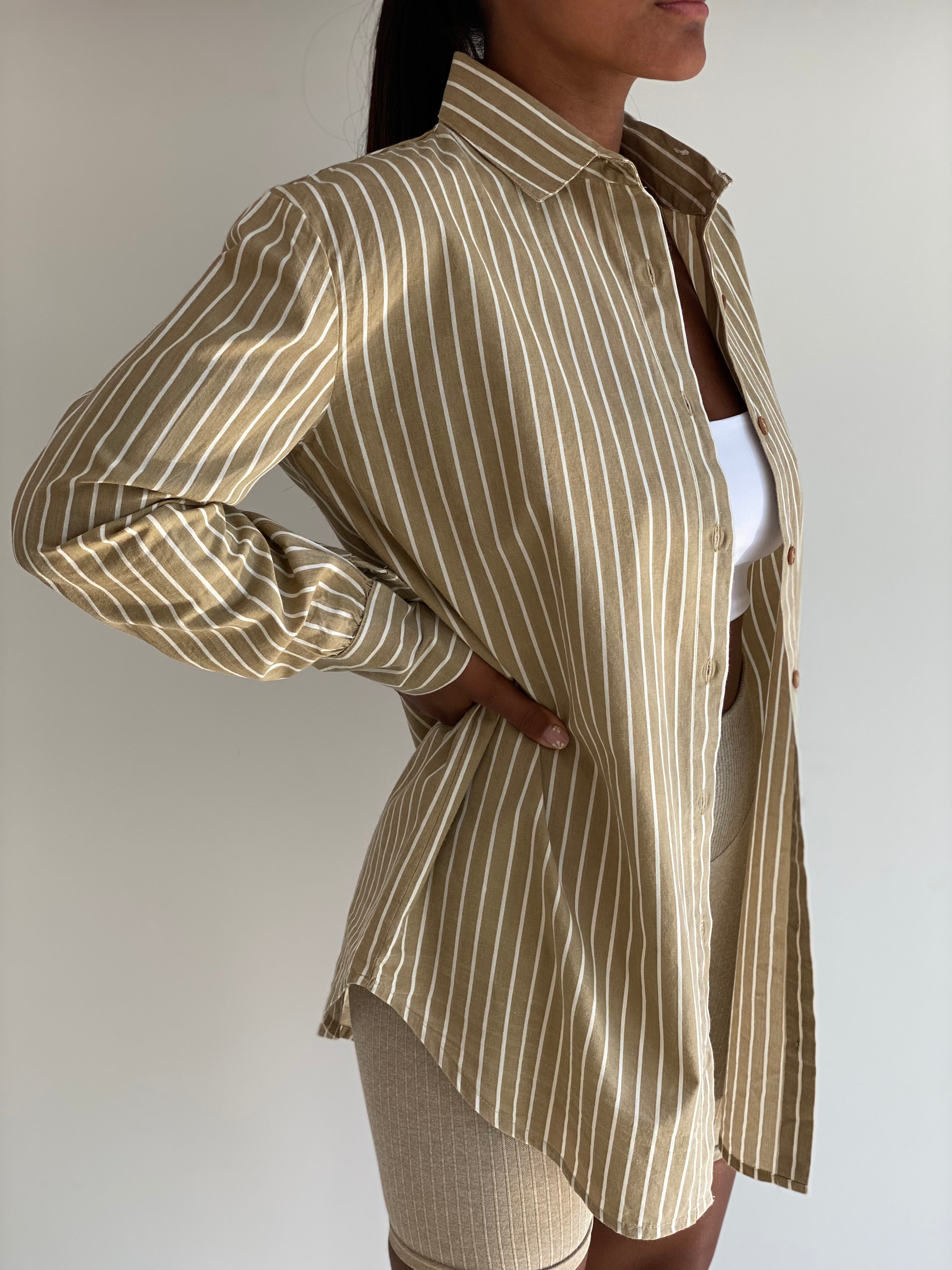 Oversized Stripe Shirt in Camel