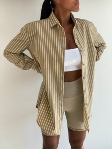 Oversized Stripe Shirt in Camel