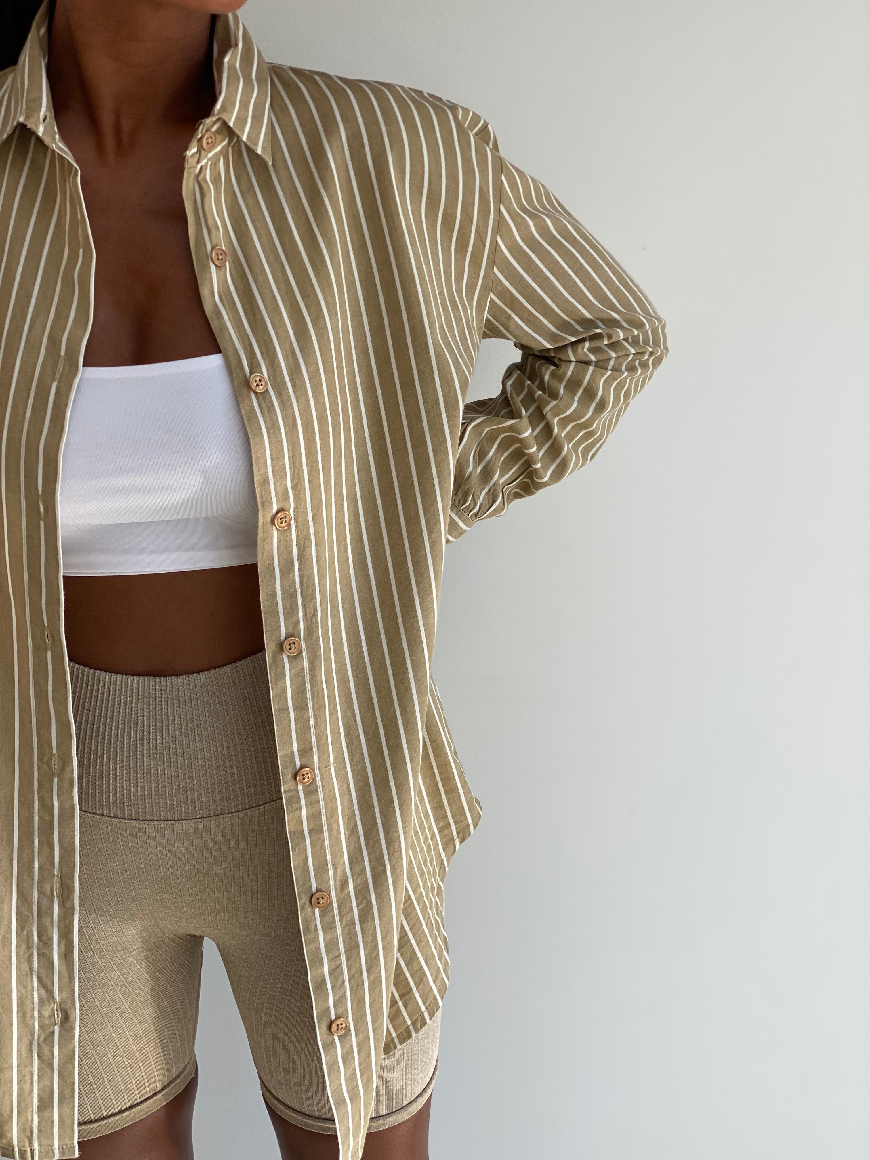 Oversized Stripe Shirt in Camel