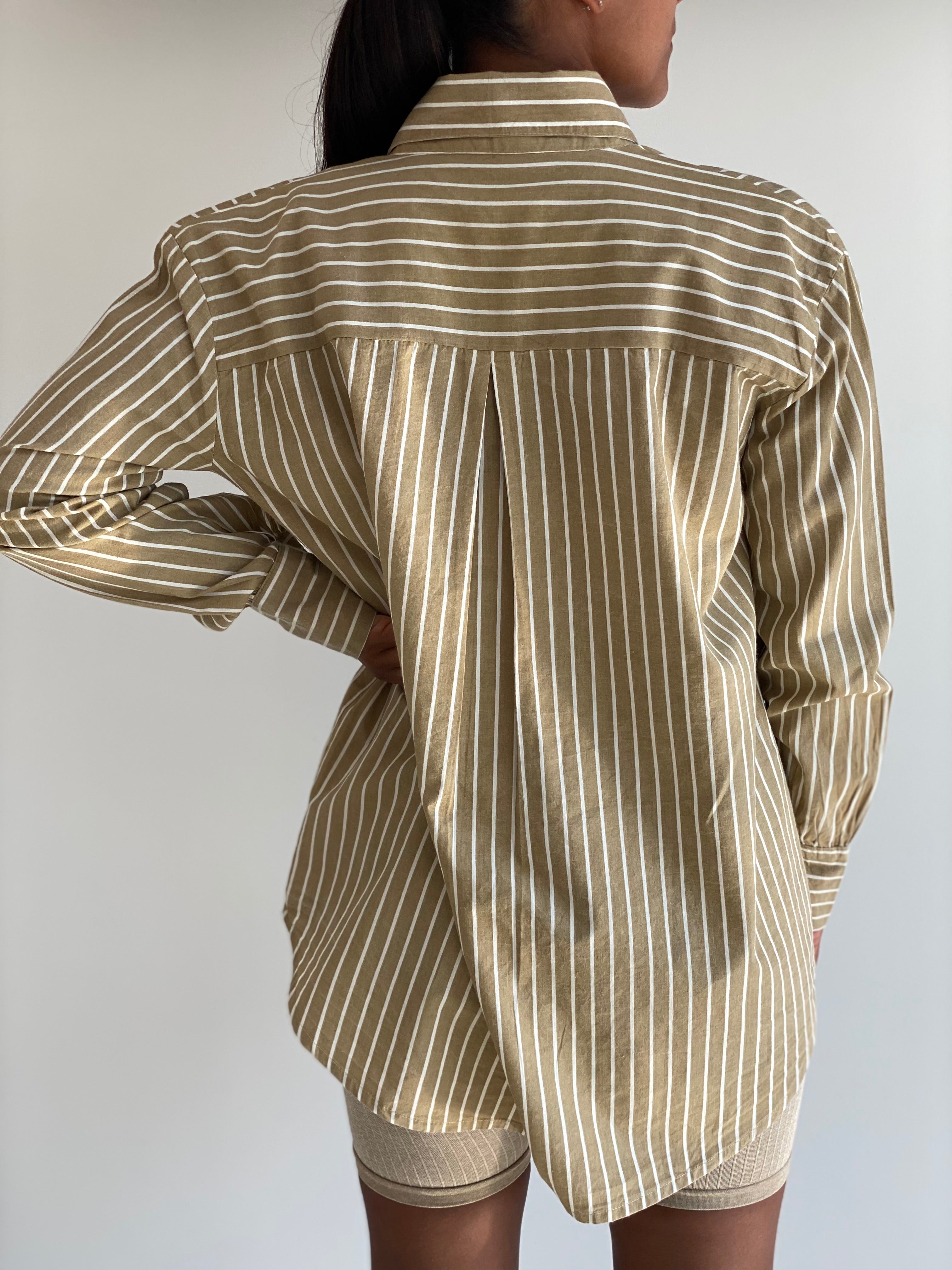 Oversized Stripe Shirt in Camel