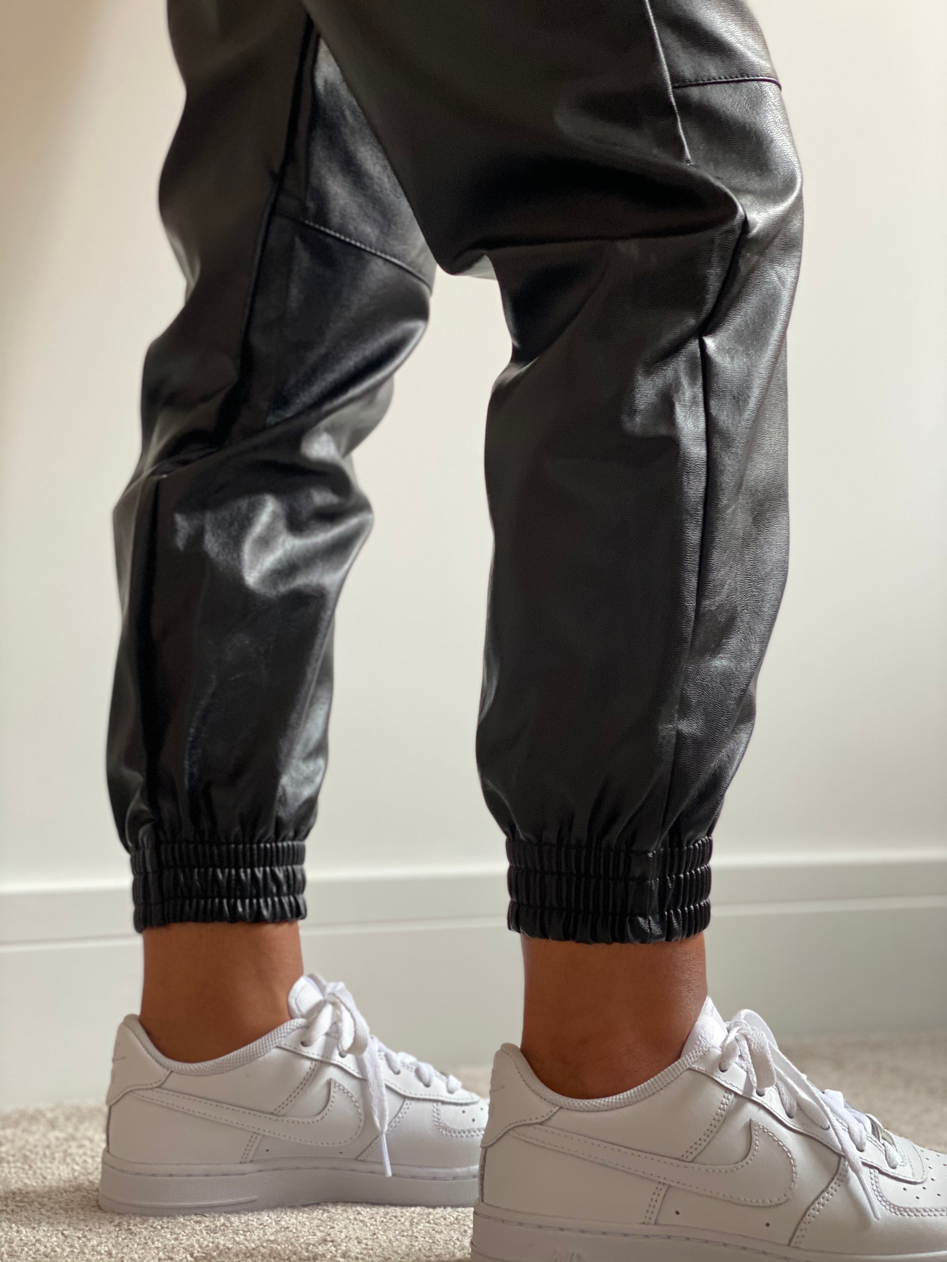 Faux Black Leather Jogging Bottoms