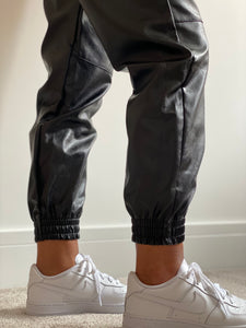 Faux Black Leather Jogging Bottoms