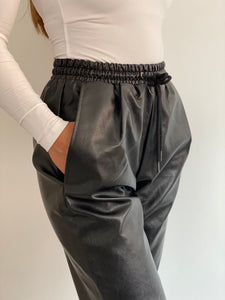 Faux Black Leather Jogging Bottoms