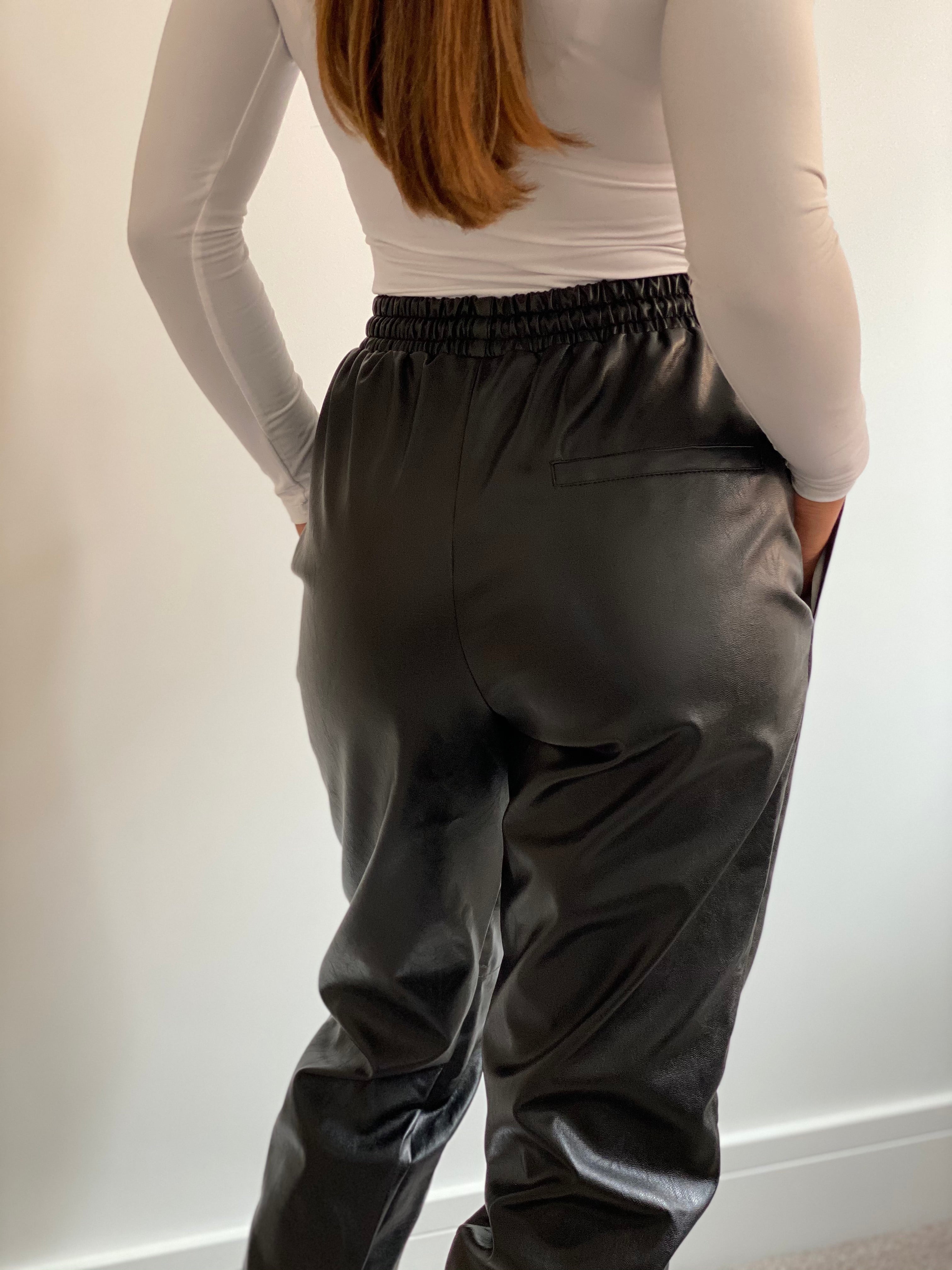 Faux Black Leather Jogging Bottoms