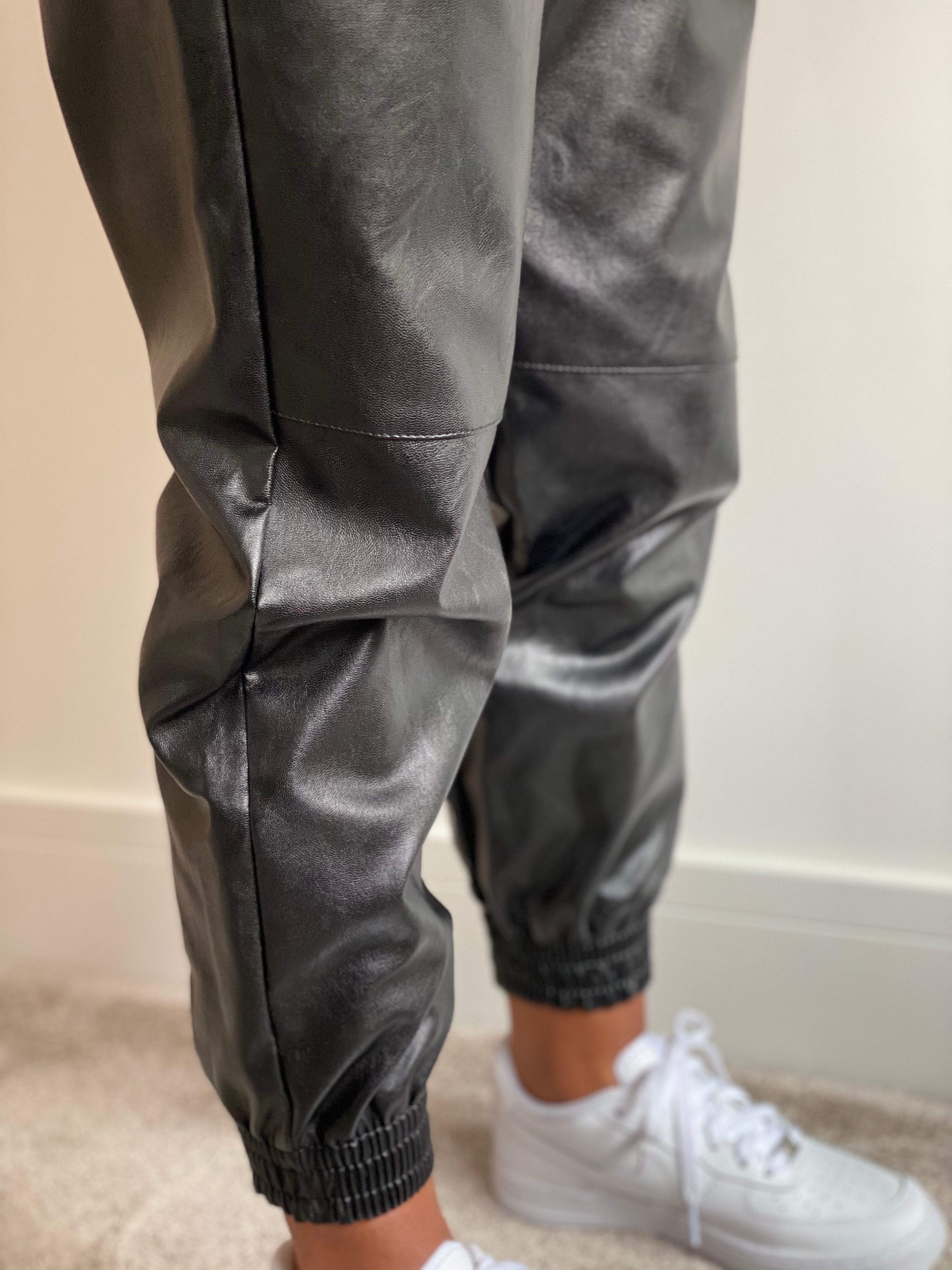 Faux Black Leather Jogging Bottoms