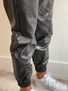 Faux Black Leather Jogging Bottoms