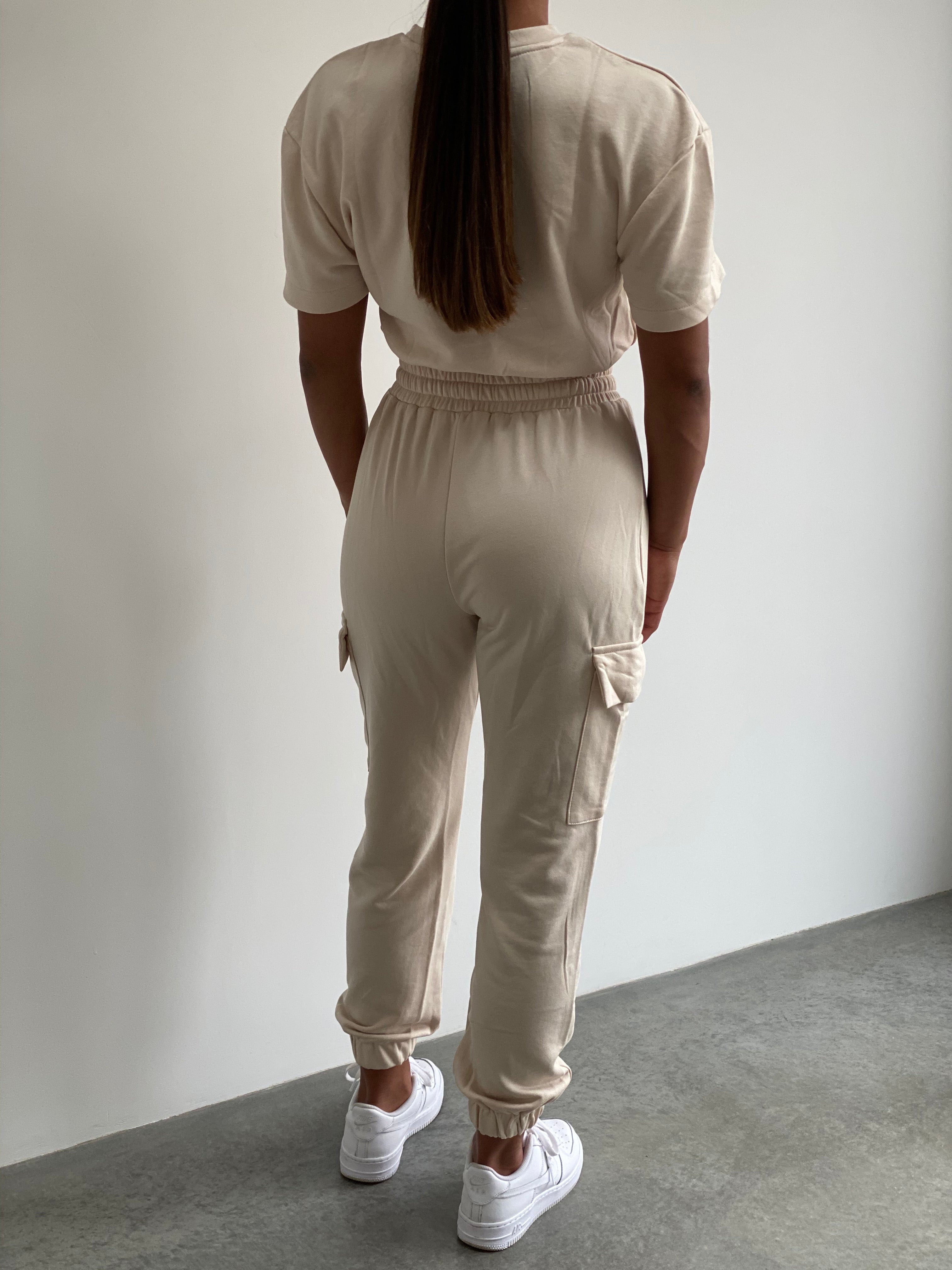 Cropped Cargo Tracksuit in Sand