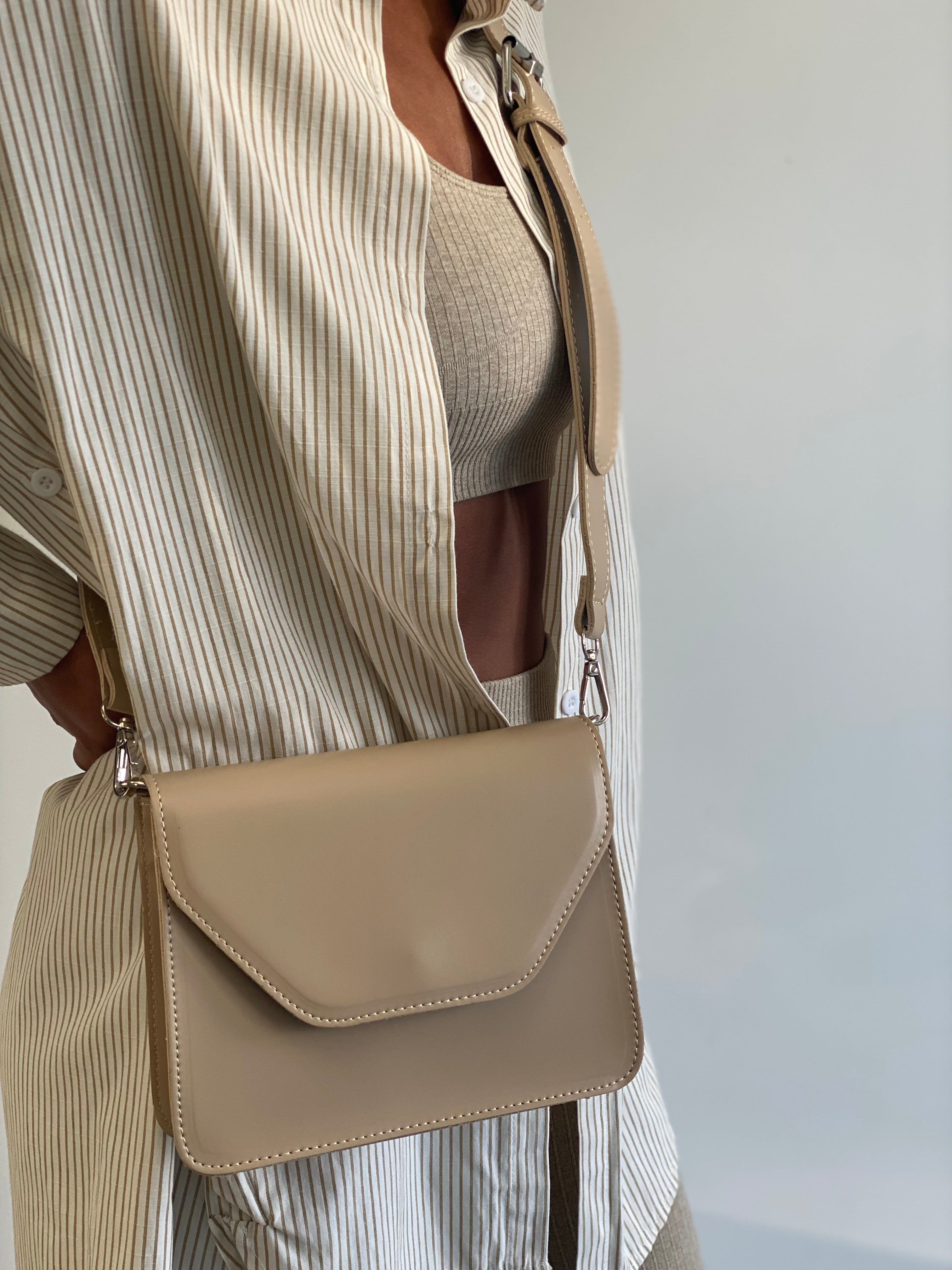 Faux Leather Crossbody Bag in Cream