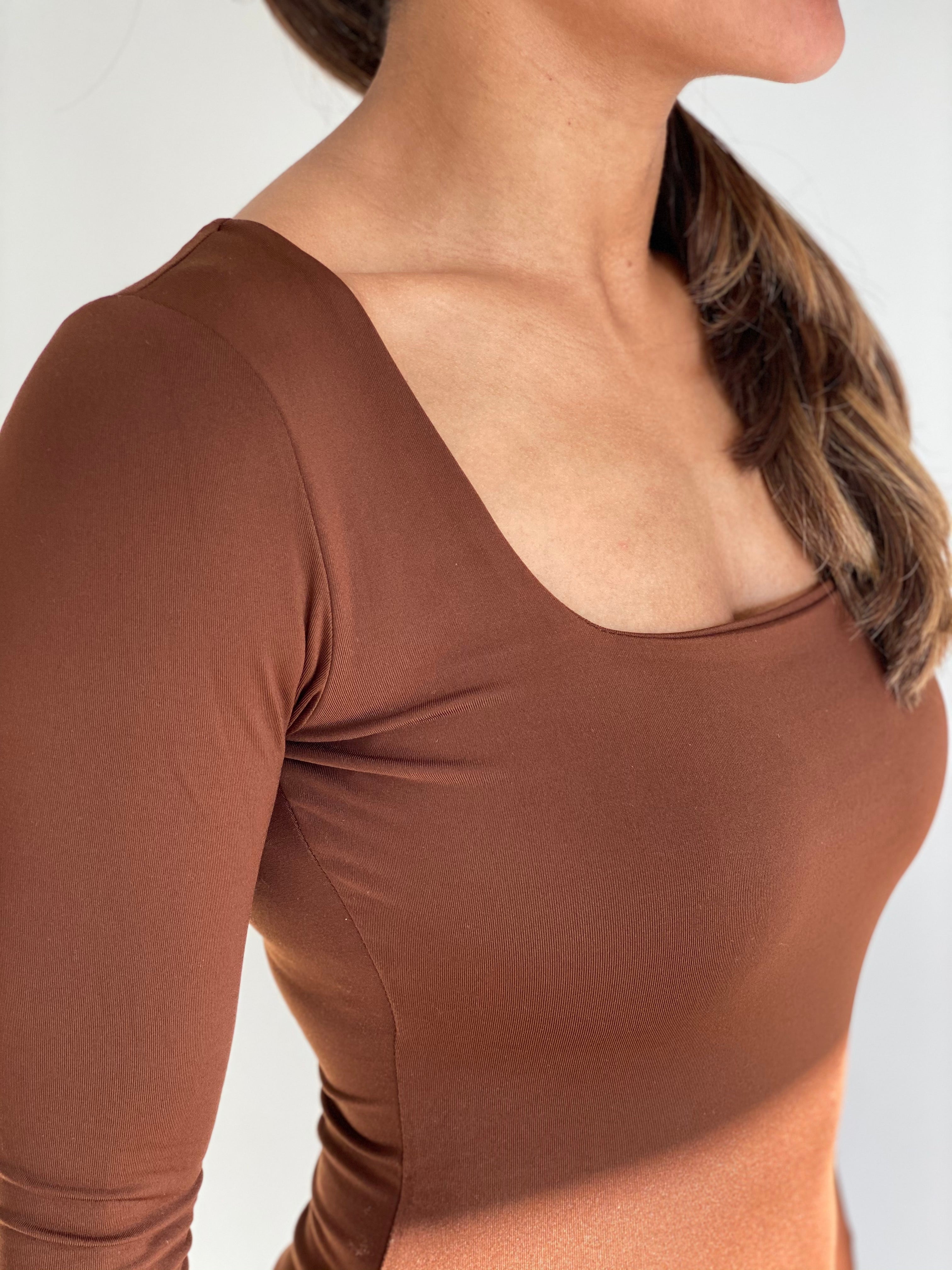 Brown Square Neck Bodysuit