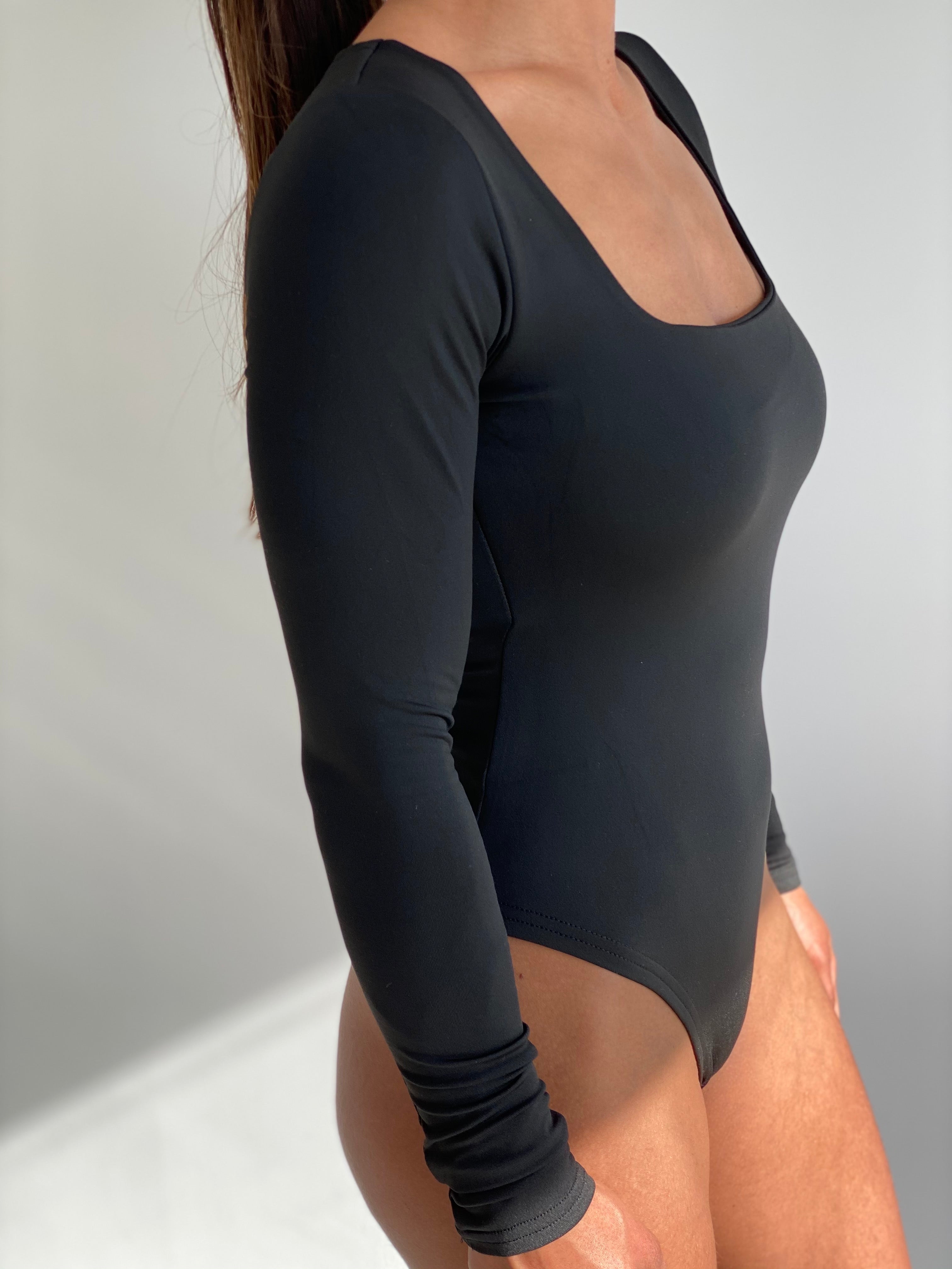 Black Square Neck Bodysuit