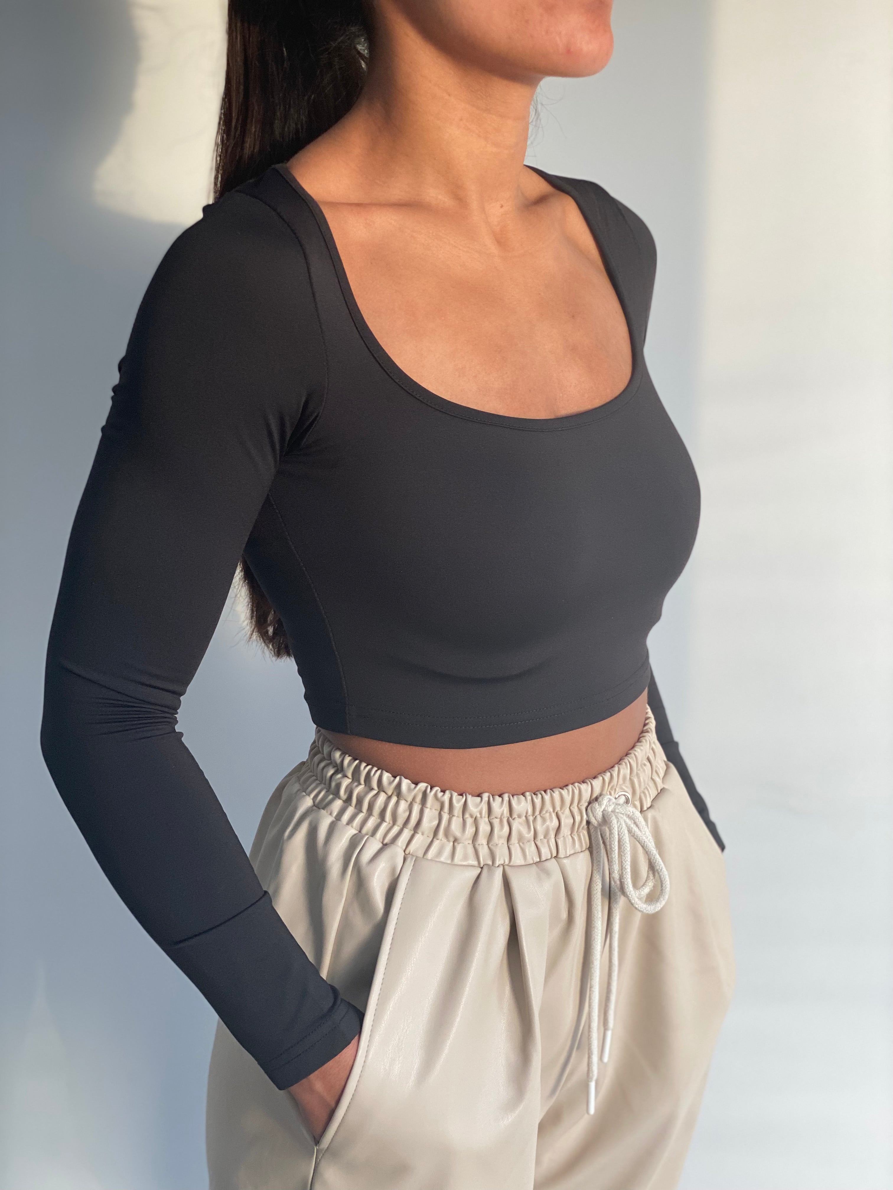 Black Long Sleeve Crop Top