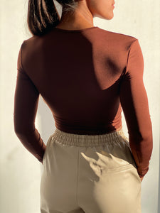 Brown Ruched Midi Top