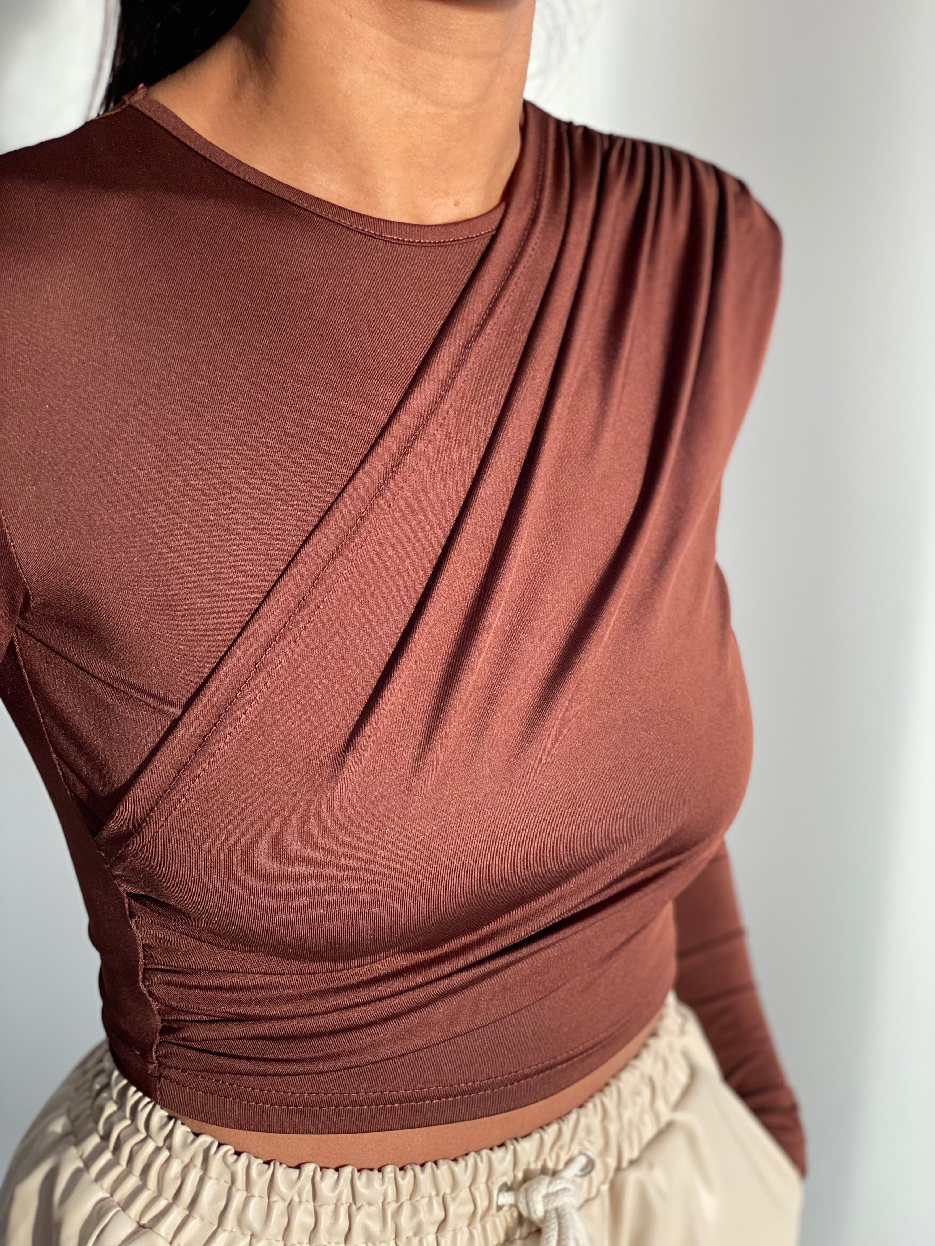 Brown Ruched Midi Top